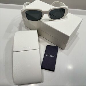 PRADA Authentic Symbole Triangle Logo Sunglasses- White